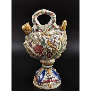 Antique Italian Majolica Scallop Shell Pilgrim Flask, Fiasca Da Pellegrino, 18th C