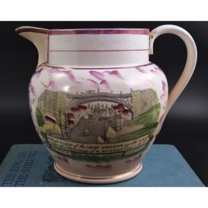 Sunderland Pink Splash Lustre Jug, Iron Bridge Over The Wear, Named And Dated 1859