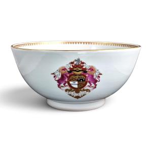 Large Chinese Porcelain Punch Bowl With Coat Of Arms, Late 18th Century