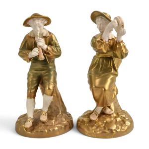 Paire de musiciens Royal Worcester Strephon et Phyllis, 1944–1948