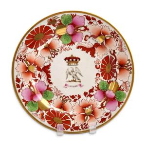 Assiette à dessert armoriée Flight, Barr & Barr Worcester, baron Hawke, vers 1815