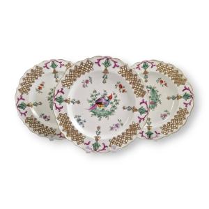 Three Samson Porcelain Plates, Chelsea Style, Circa 1860