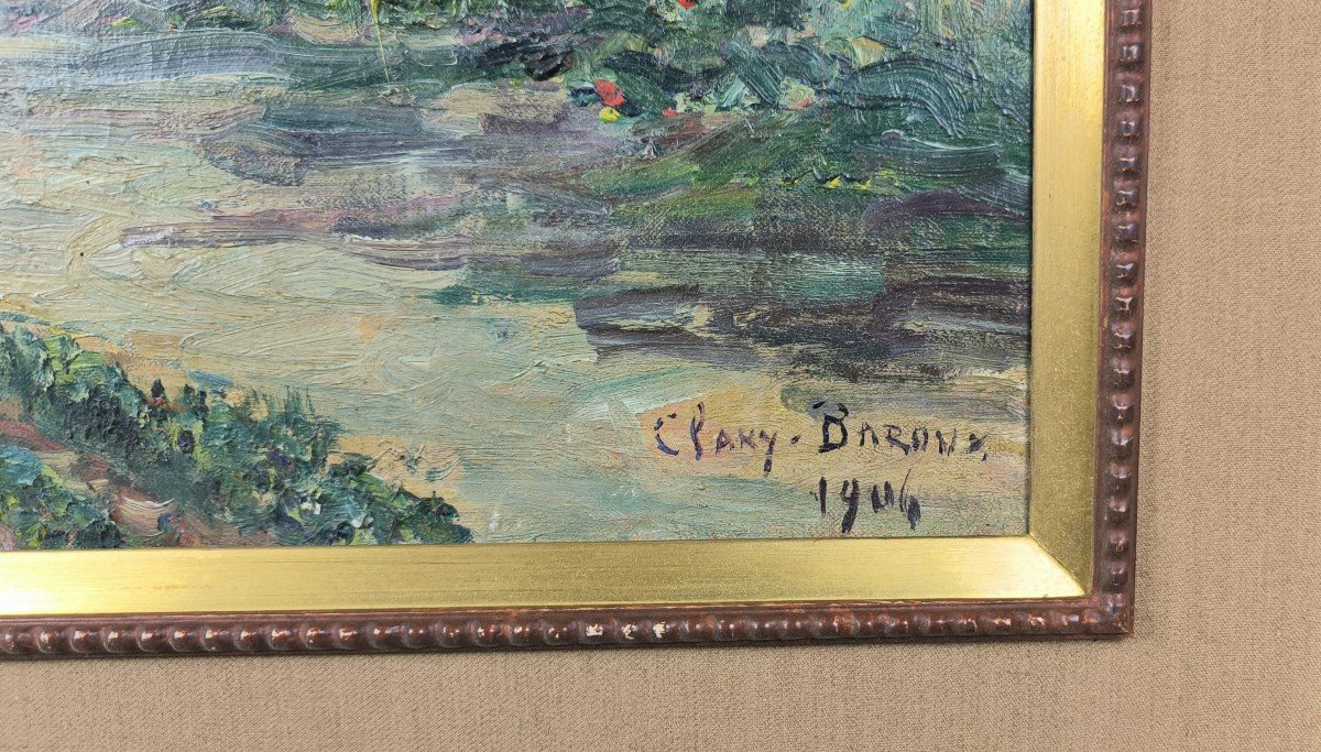 Huile sur toile "le hameau près du rivage" 50.5 X 65.3 cm-photo-2