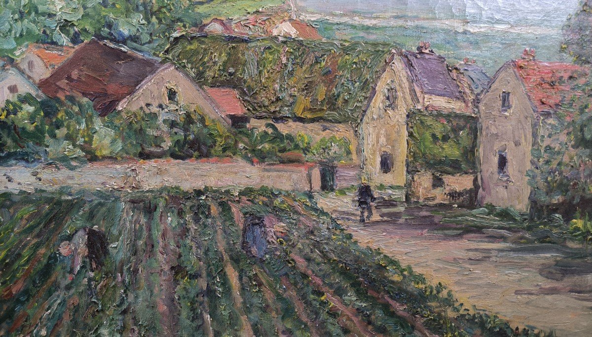 Huile sur toile "le hameau près du rivage" 50.5 X 65.3 cm-photo-3