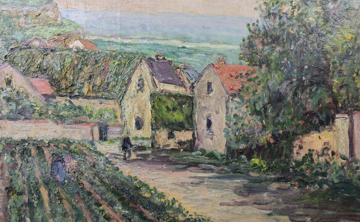 Huile sur toile "le hameau près du rivage" 50.5 X 65.3 cm-photo-1