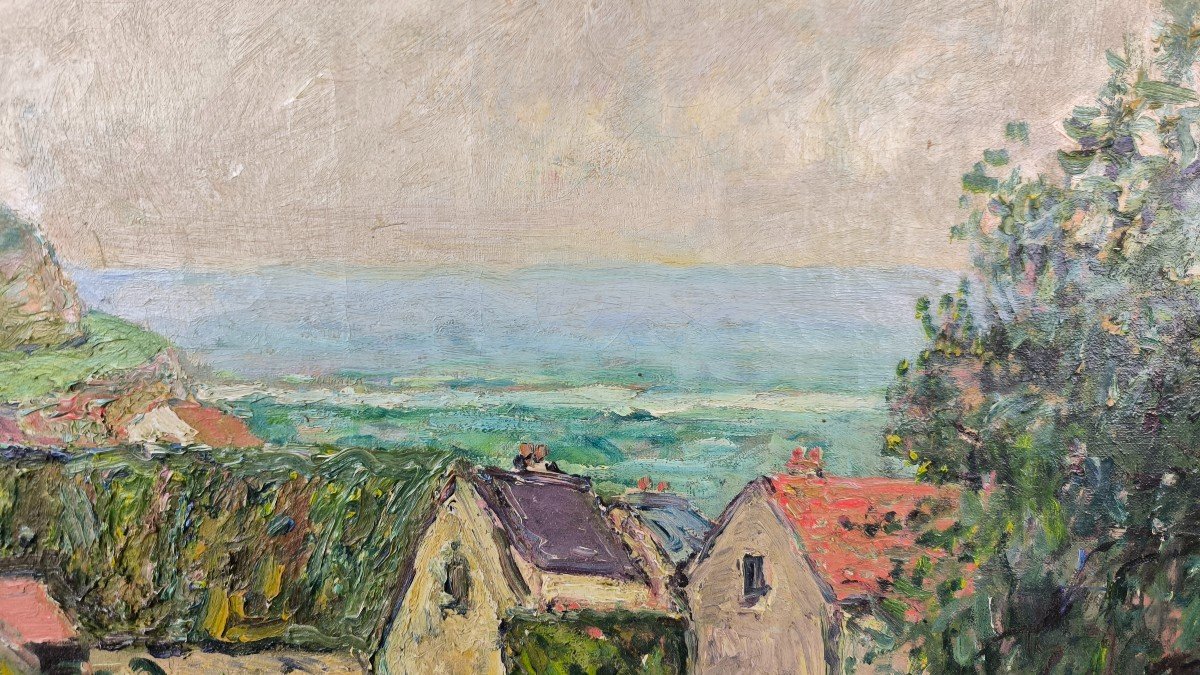 Huile sur toile "le hameau près du rivage" 50.5 X 65.3 cm-photo-4