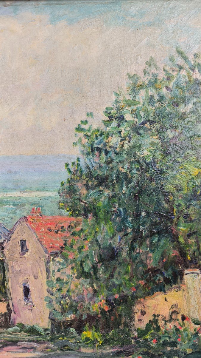 Huile sur toile "le hameau près du rivage" 50.5 X 65.3 cm-photo-5