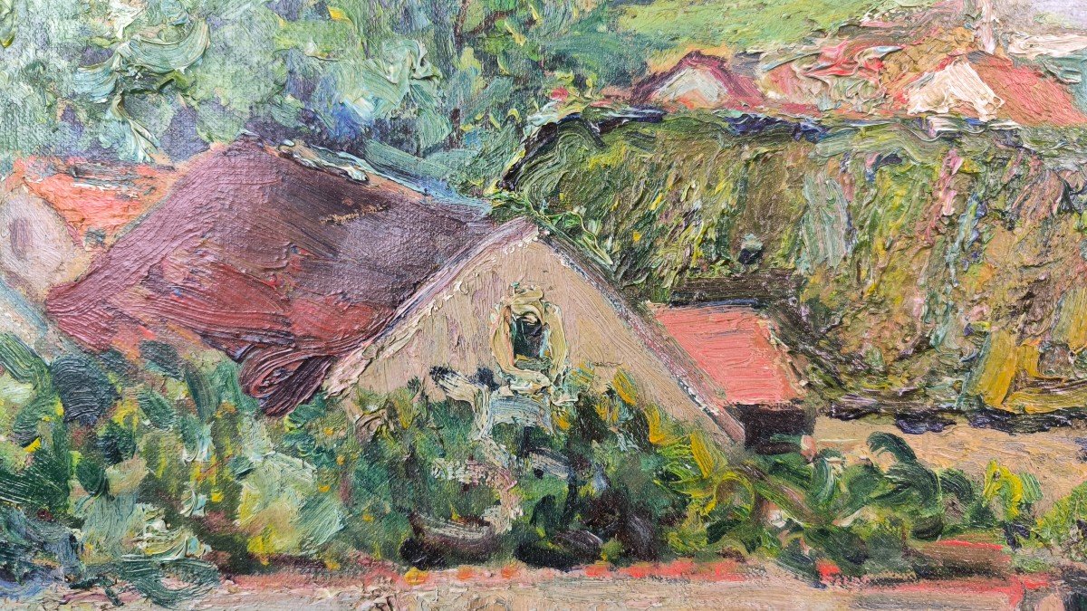 Huile sur toile "le hameau près du rivage" 50.5 X 65.3 cm-photo-6