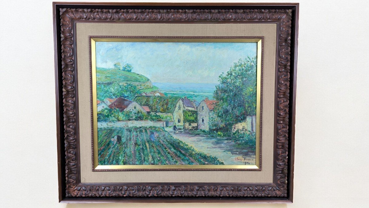Huile sur toile "le hameau près du rivage" 50.5 X 65.3 cm