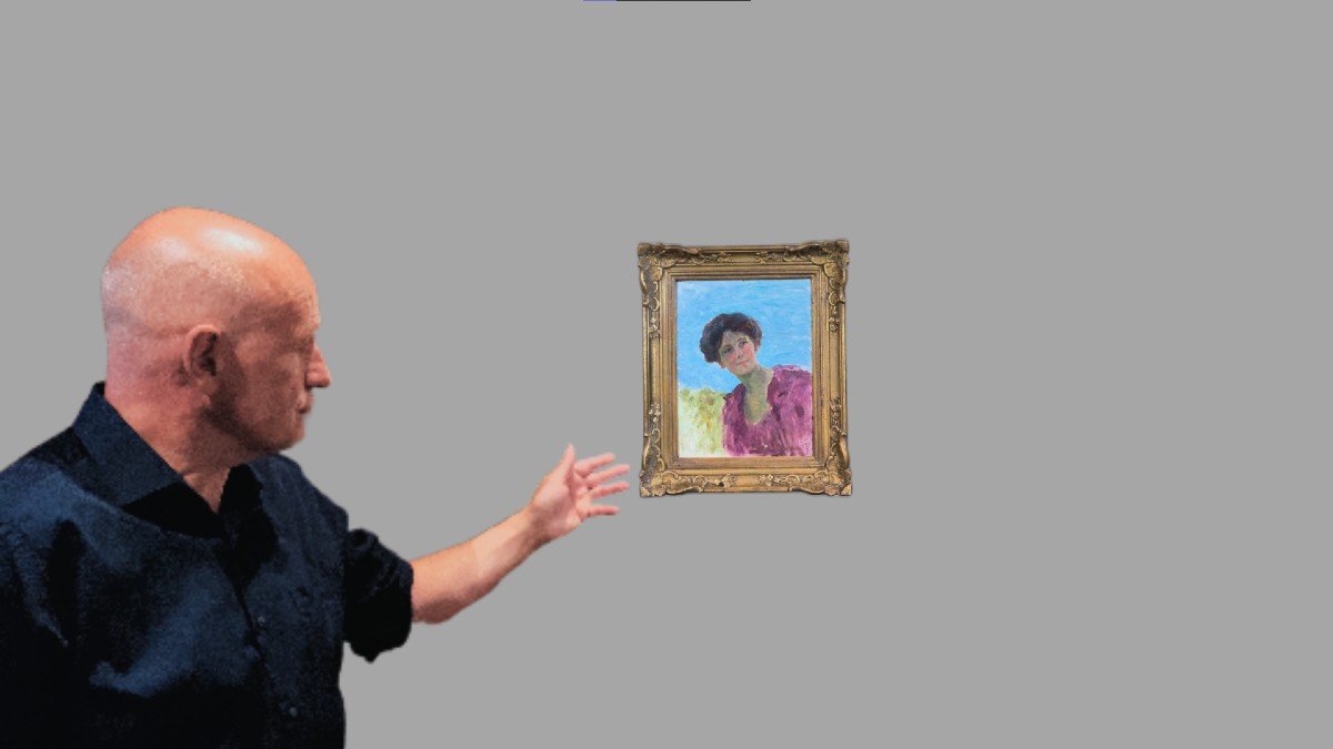 Huile sur panneau  "jeune femme au pull violet"  35 X 27 cm -photo-2