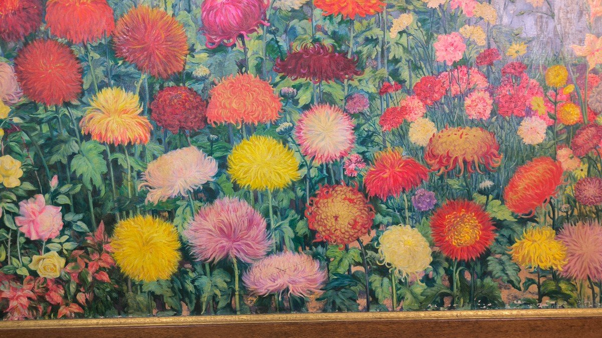 Oil On Canvas "flowerbed In The High Mountains" 231.5 X 141 Cm-photo-4