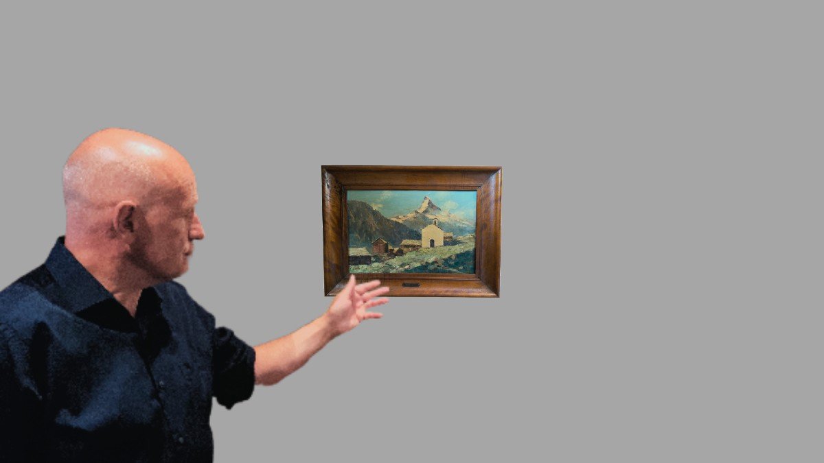 Oil On Canvas "the Matterhorn Seen From The Village" 39.5 X 26 Cm-photo-2