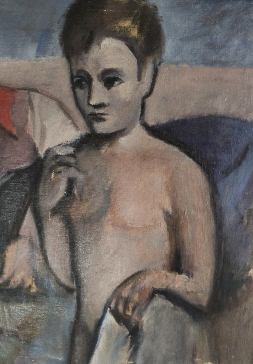 Huile sur toile "jeune mère et son enfant" 68,3 X 56 cm-photo-3