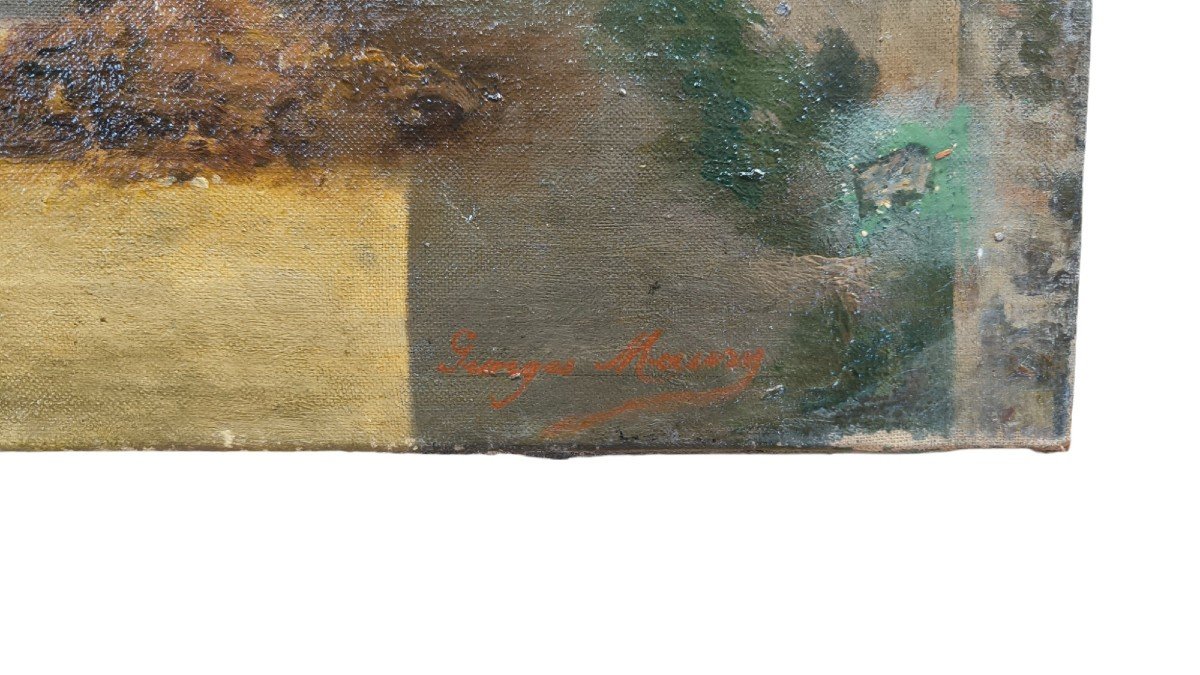 Oil On Canvas "peasant Collecting Manure At The Entrance To The Village" 61 X 46 Cm-photo-4