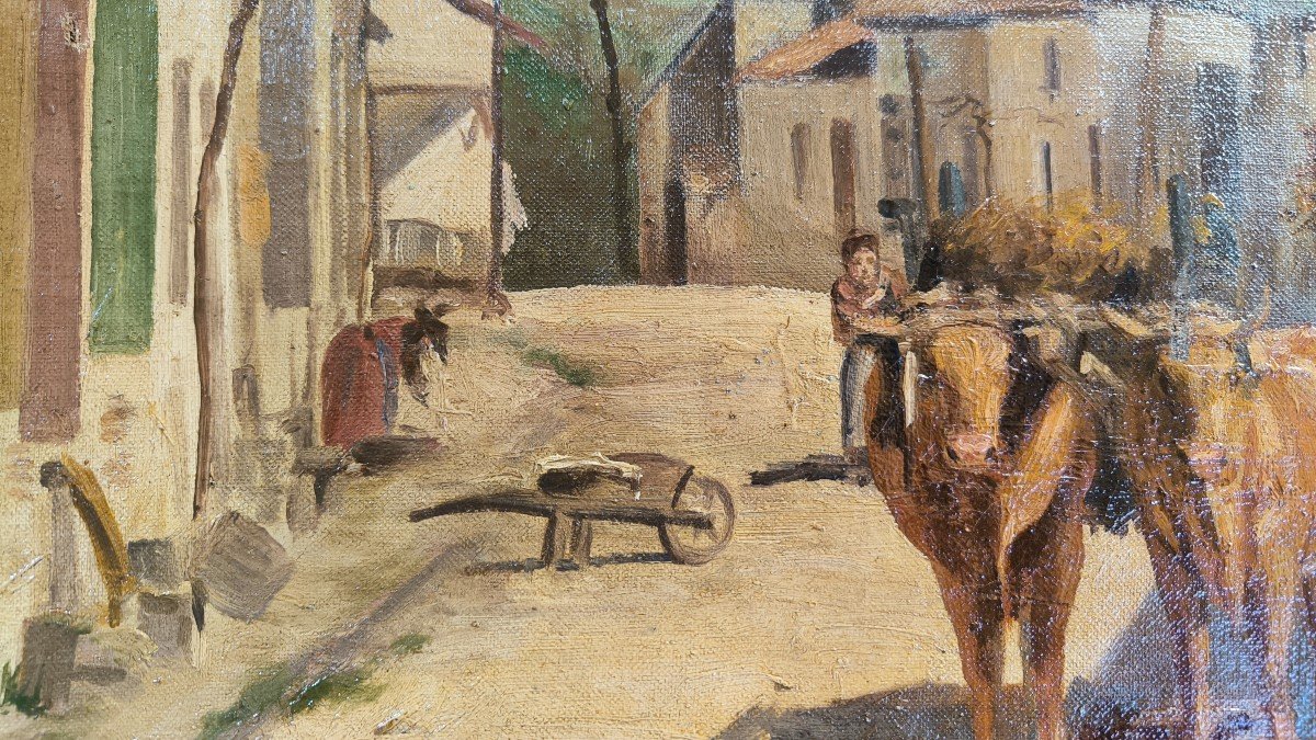 Oil On Canvas "peasant Collecting Manure At The Entrance To The Village" 61 X 46 Cm-photo-3