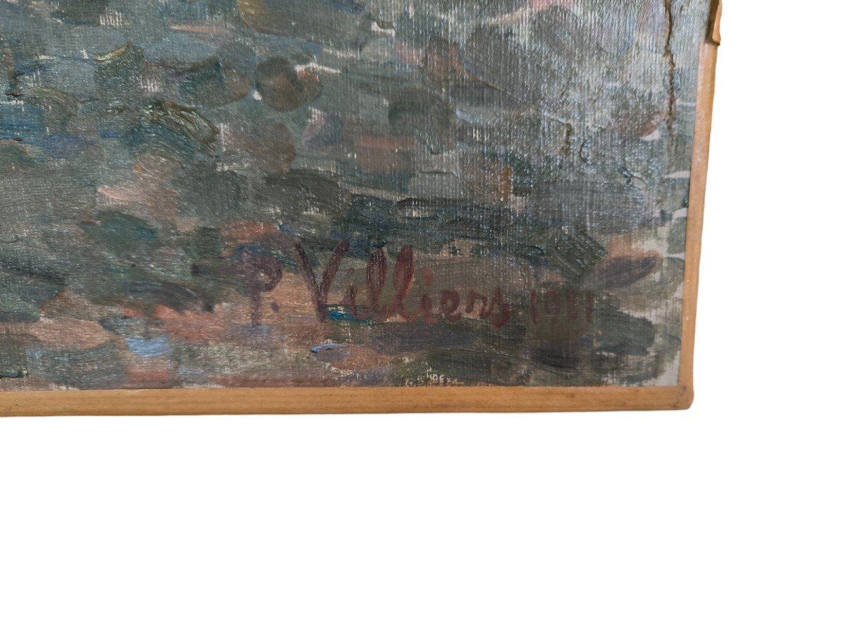 Huile sur toile  "cour de ferme" 80 X 64 cm-photo-2