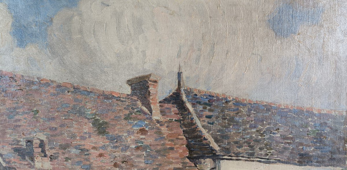 Huile sur toile  "cour de ferme" 80 X 64 cm-photo-3