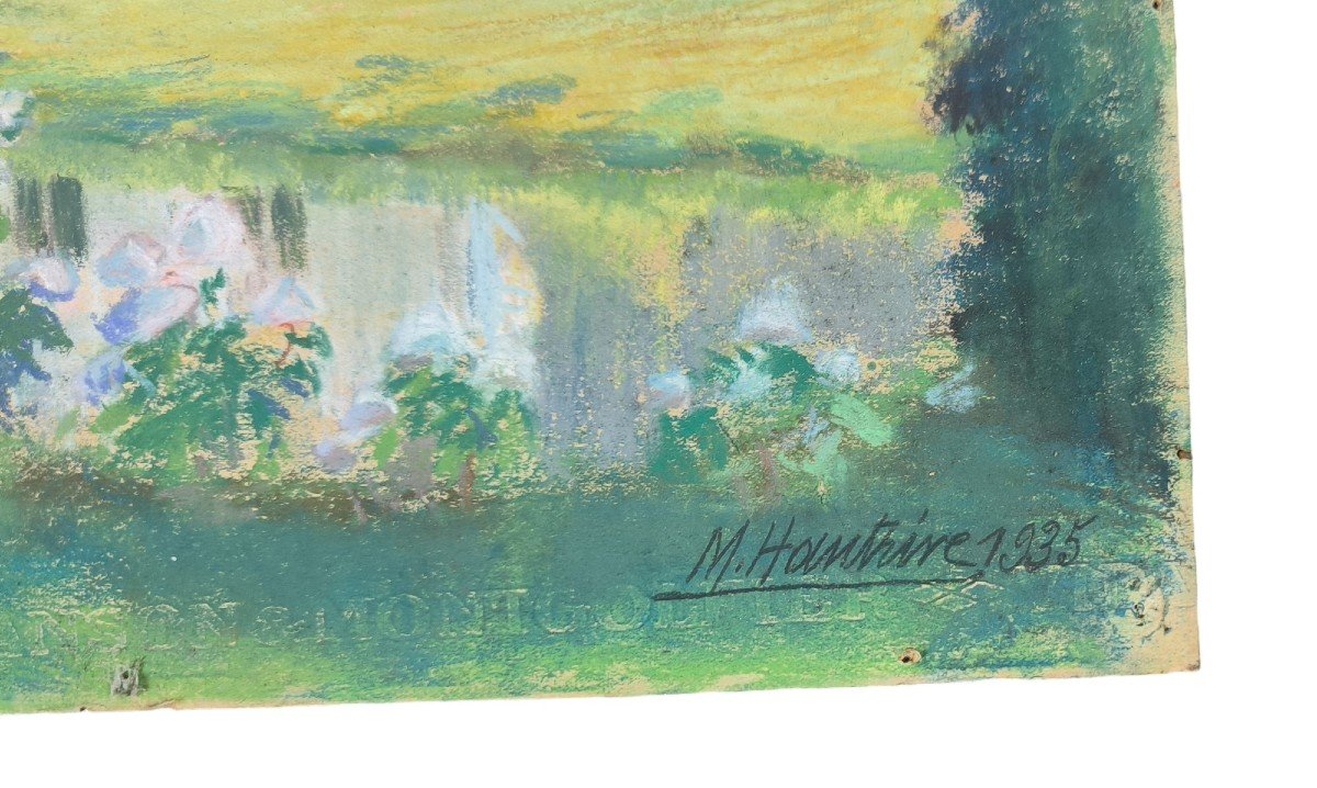 Pastel And Gouache On Paper "the Castle Park" 46.3 X 37.5 Cm-photo-3