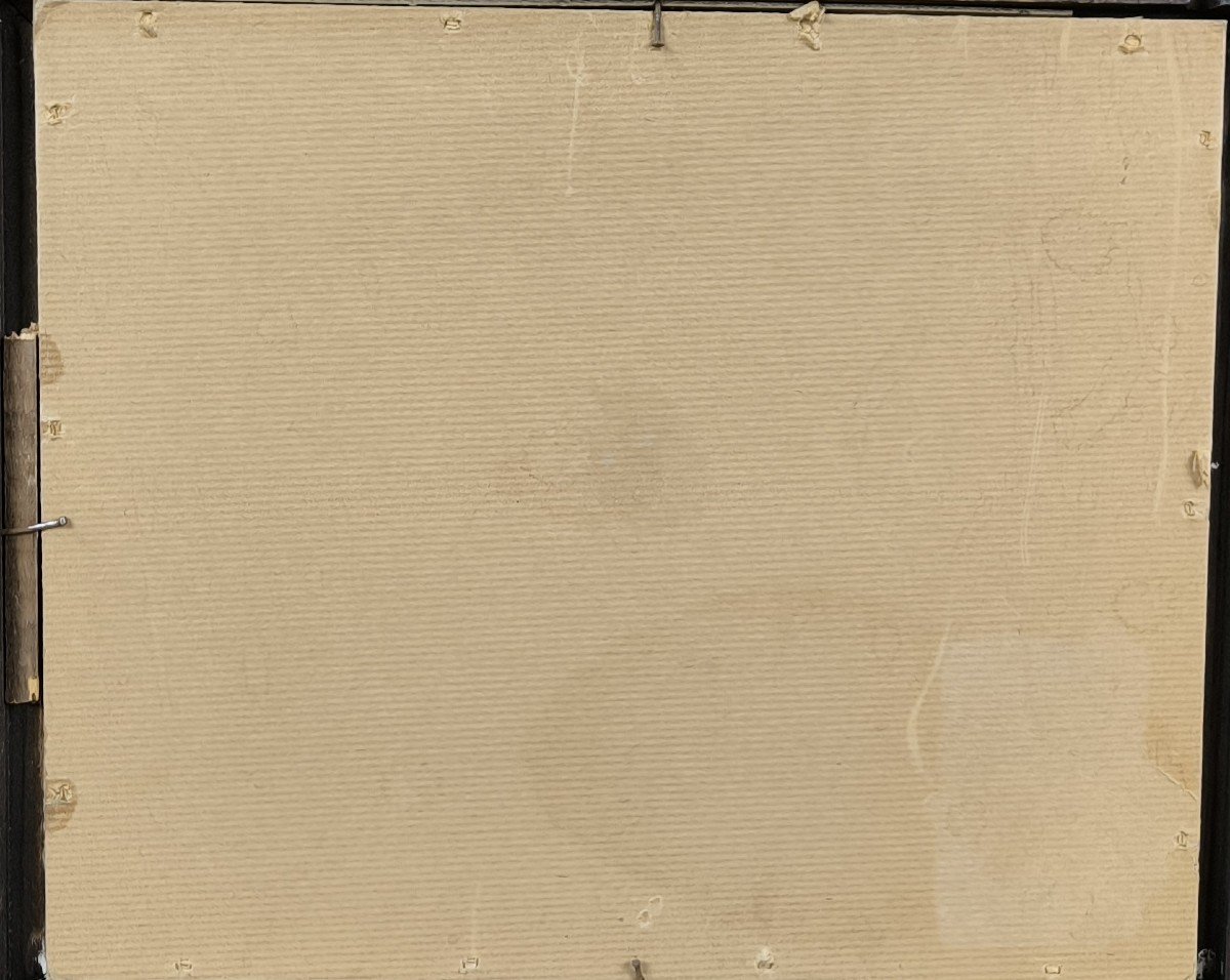 Joseph Lamberton. Huile sur carton "jeune femme assise sur un banc" 31,2 X 26 Cm-photo-2
