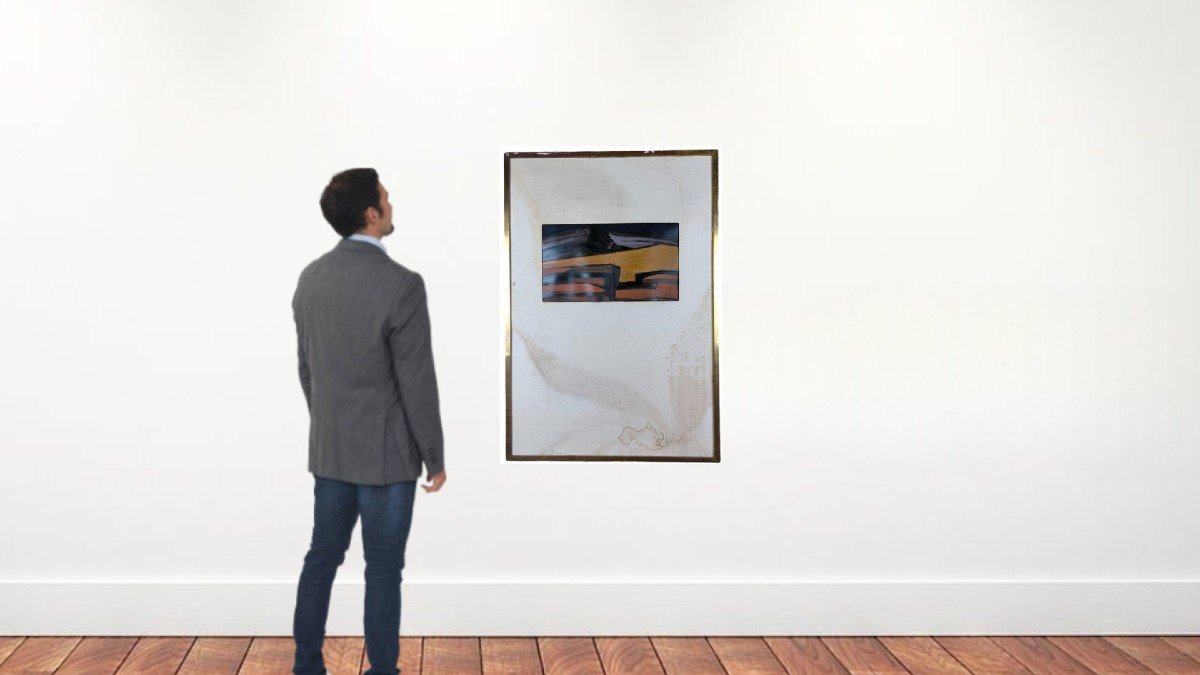 Van De Velde. Oil On Paper "abstract Landscape" 51 X 29 Cm-photo-3