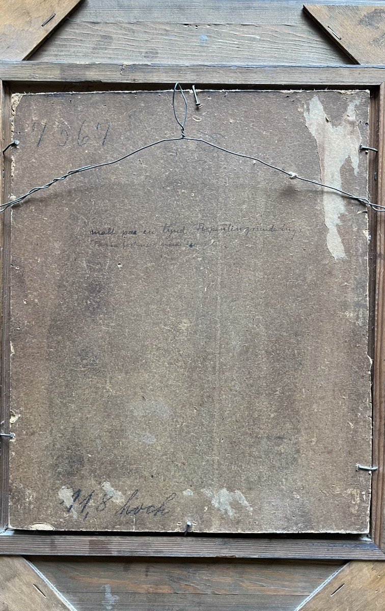 Georg Nikolaj Achen. Huile sur carton préparé "intérieur bourgeois" 30,5 X 24,5 Cm-photo-3