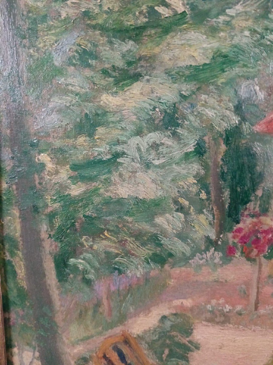 Miyamoto Kohei. Oil On Cardboard "the Pretty Little House And Its Little Garden" 41 X 33 Cm-photo-3