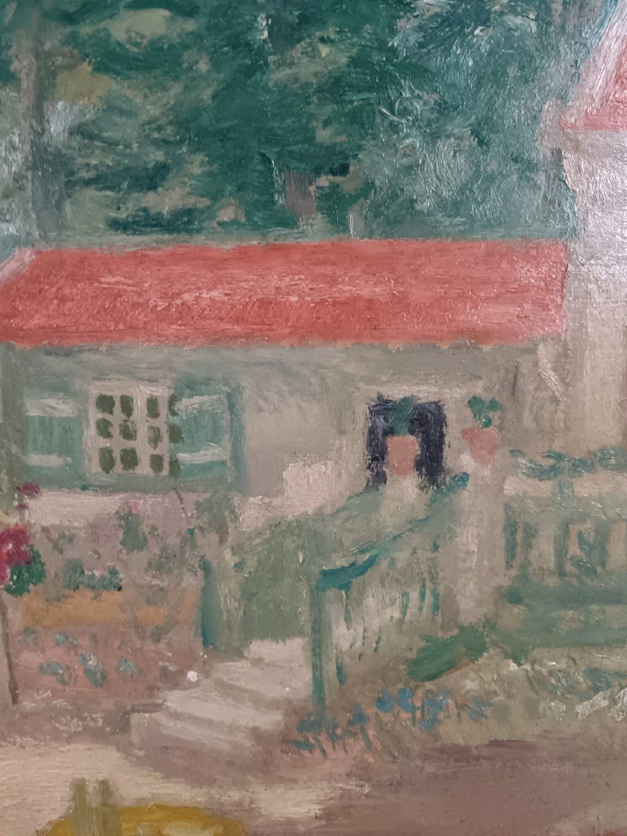 Miyamoto Kohei. Oil On Cardboard "the Pretty Little House And Its Little Garden" 41 X 33 Cm-photo-4