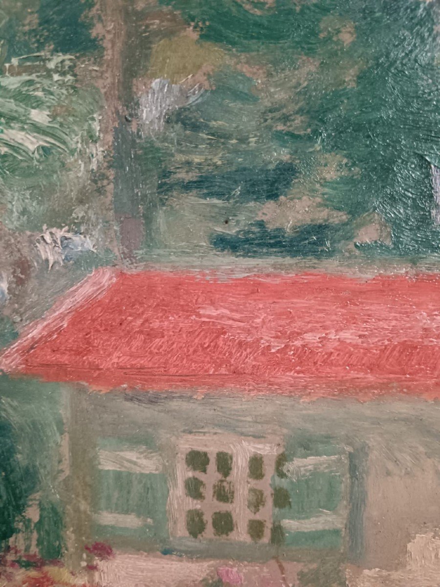 Miyamoto Kohei. Oil On Cardboard "the Pretty Little House And Its Little Garden" 41 X 33 Cm-photo-6