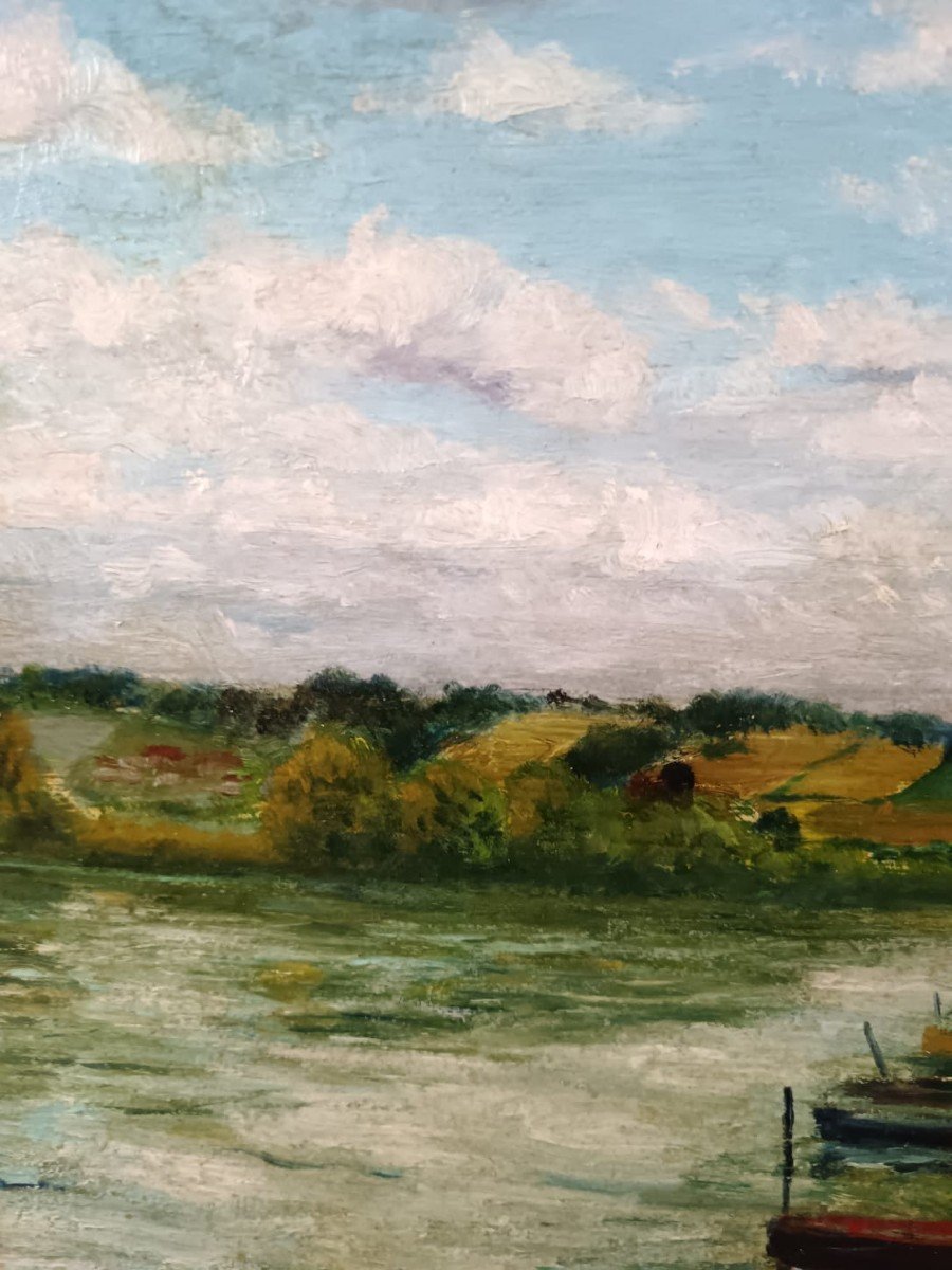 Jacques Boussard. Huile sur panneau d'isorel "les barques amarrées" 38,5 X 31 Cm-photo-2