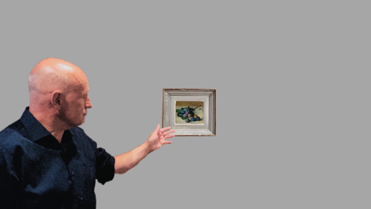 Ecole impressionniste. Huile sur panneau d'acajou "les belles prunes" 27 X 22 Cm-photo-3