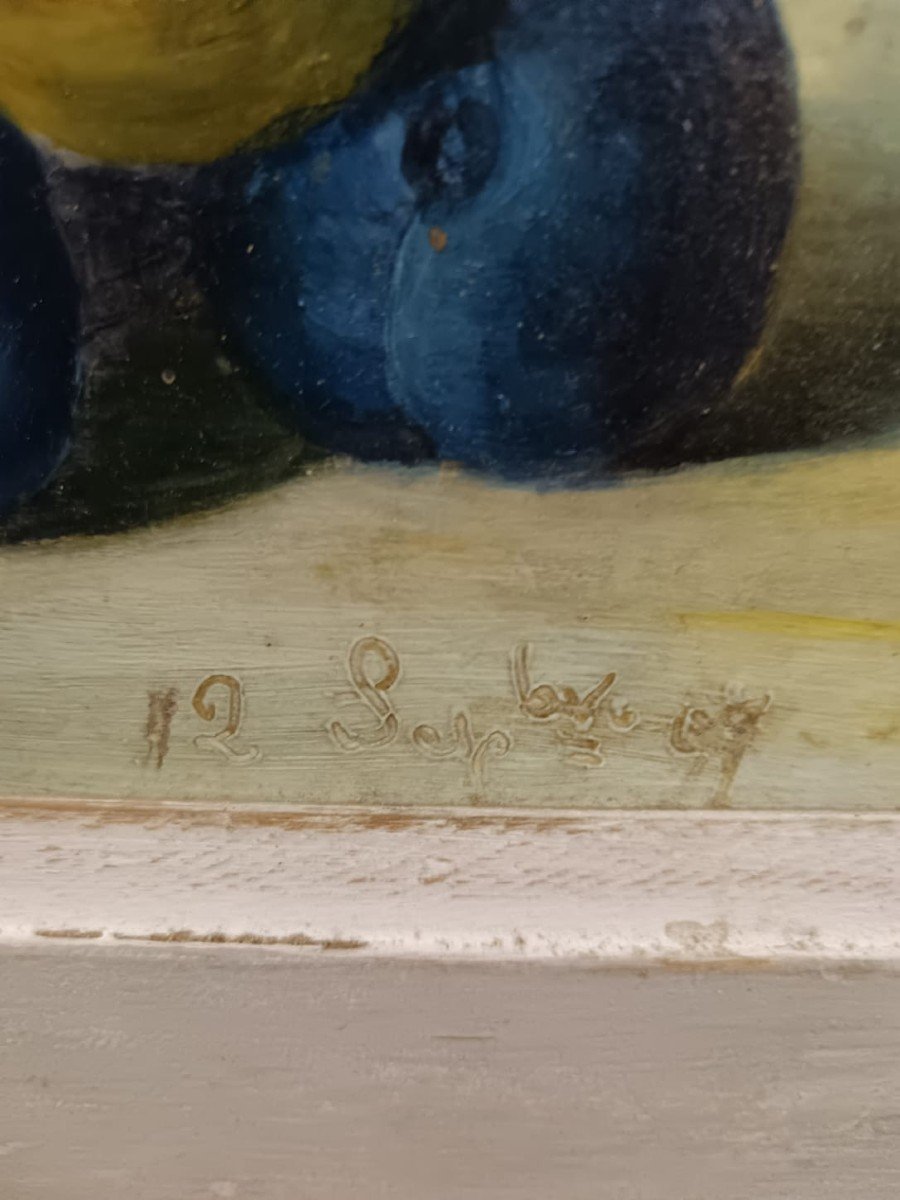 Ecole impressionniste. Huile sur panneau d'acajou "les belles prunes" 27 X 22 Cm-photo-4