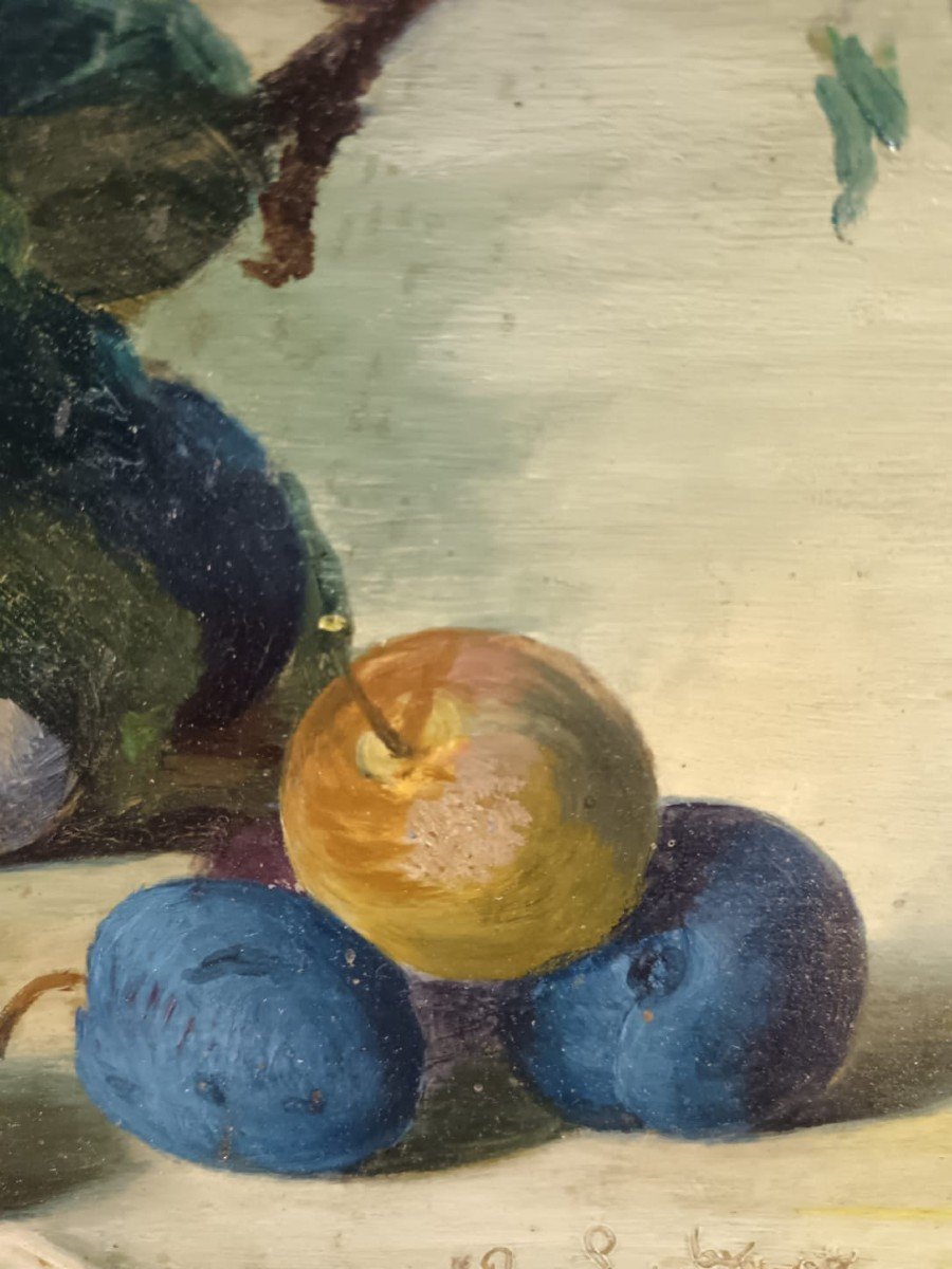 Ecole impressionniste. Huile sur panneau d'acajou "les belles prunes" 27 X 22 Cm-photo-1