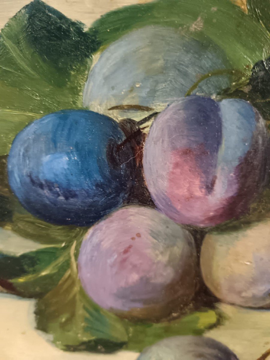 Ecole impressionniste. Huile sur panneau d'acajou "les belles prunes" 27 X 22 Cm-photo-2