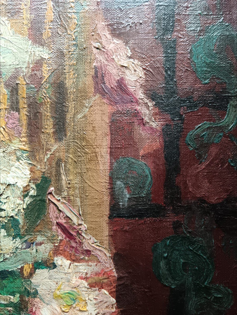 Yasushi Tanaka. Oil On Canvas "the Bouquet Of Flowers On The Console" 65 X 50 Cm-photo-3