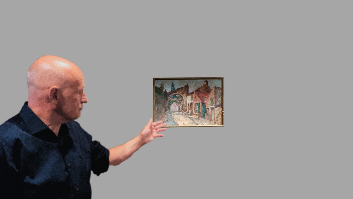 Marthe Widhopff. Huile sur panneau "l'ancienne porte du village" 50 X 35 Cm-photo-4