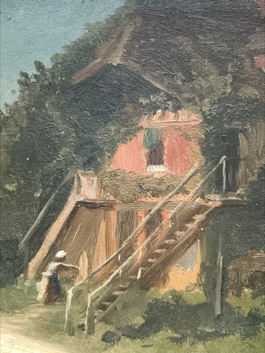 Charles-edouard Frère. Oil On Panel "the Hamlet Sunny Day" 31.5 X 23 Cm-photo-3