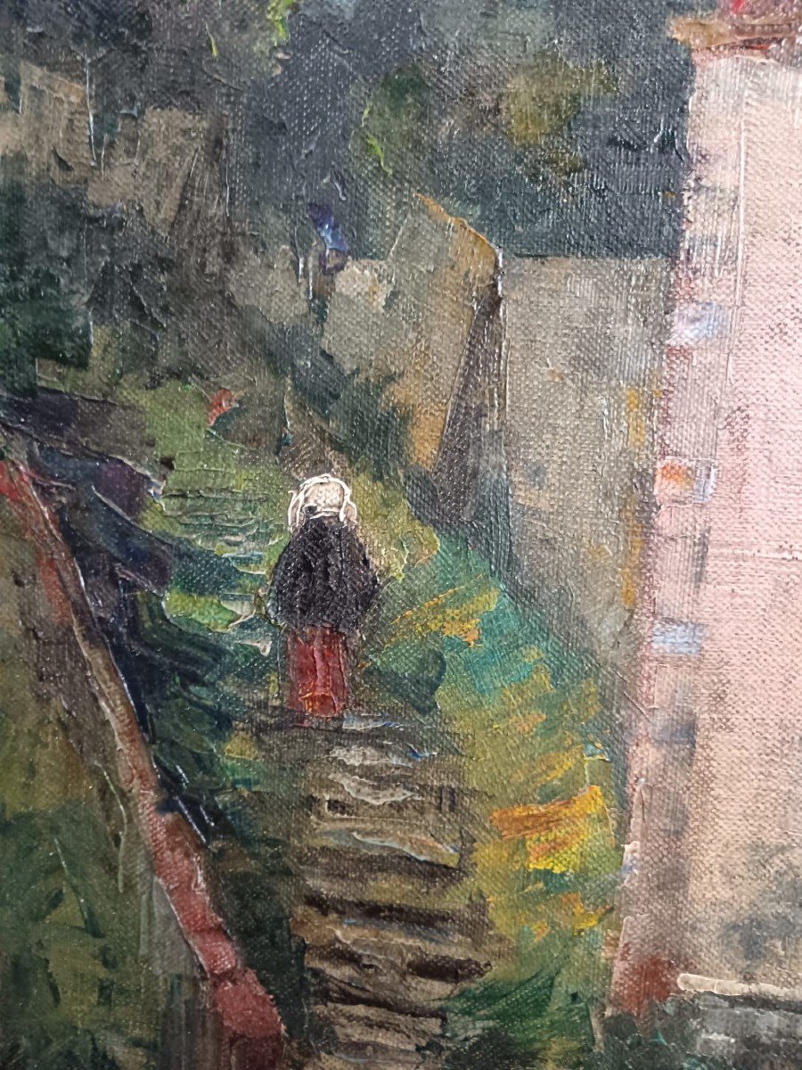 American School. Oil On Canvas "sainte-clair Chapel In Saint-paul De Vence" 65 X 54 Cm-photo-1