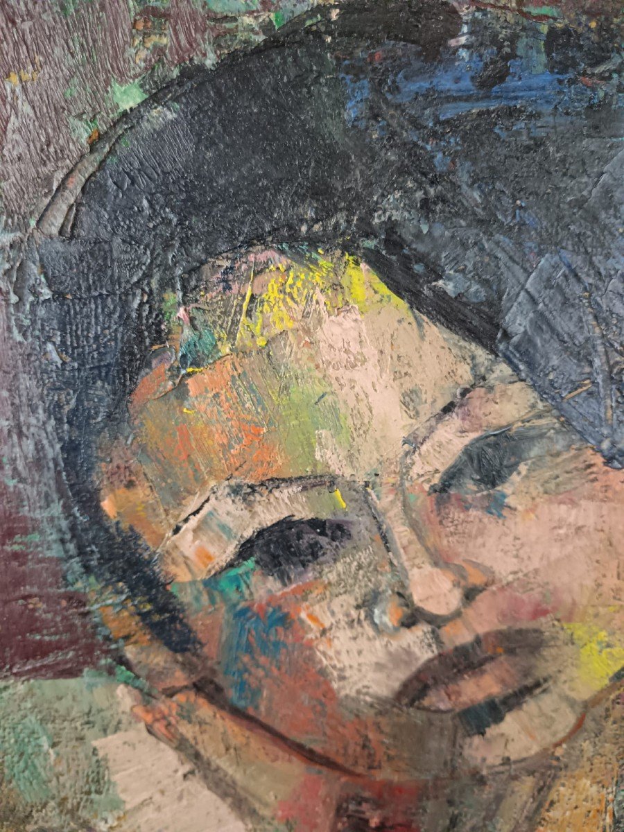 Oil On Canvas "nude Sitting On The Red Sofa" 92 X 73 Cm-photo-4