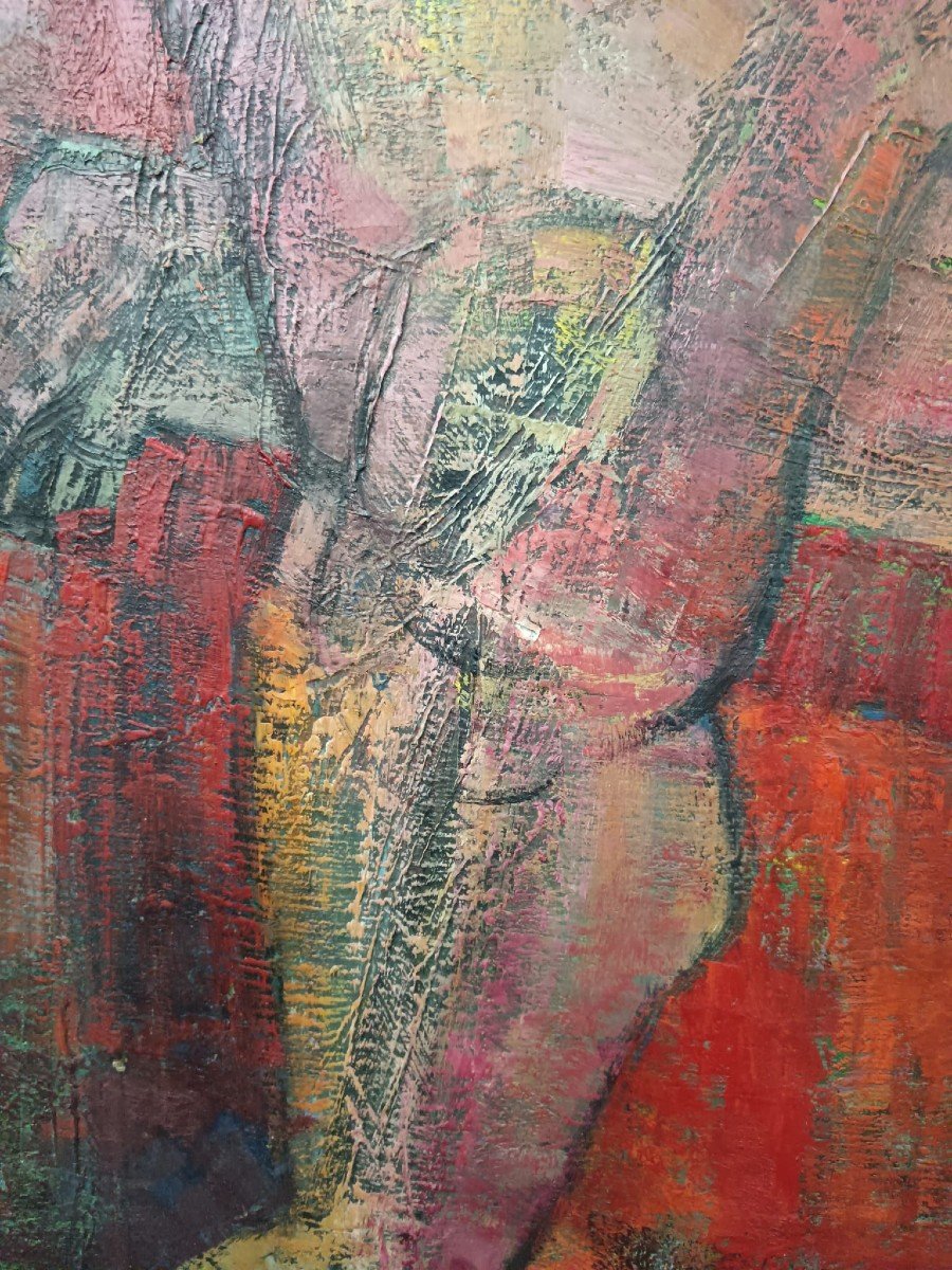 Oil On Canvas "nude Sitting On The Red Sofa" 92 X 73 Cm-photo-7