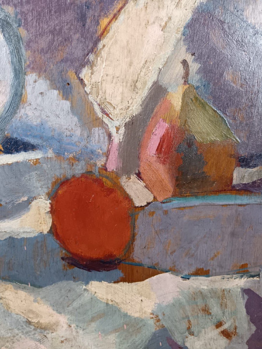 Modern School. Oil On Panel "still Life On An Immaculate Tablecloth" 75 X 60 Cm-photo-3