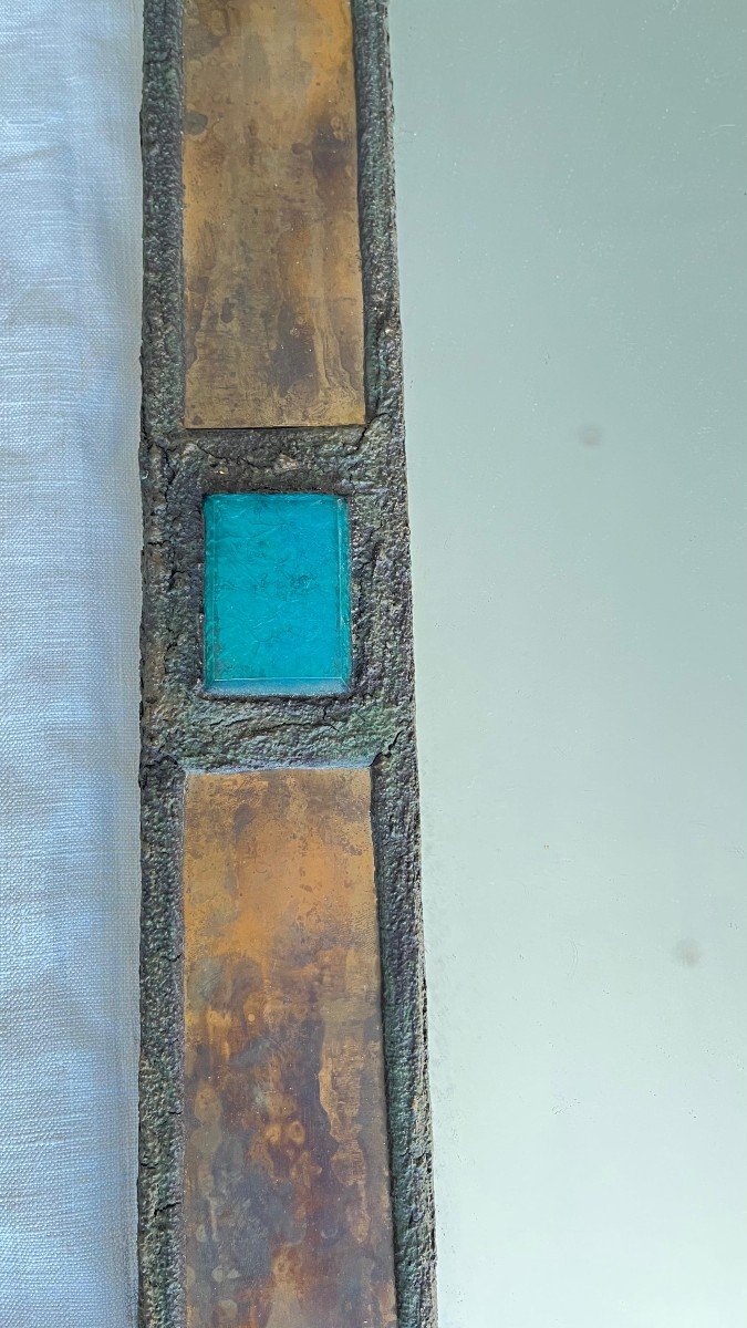 Irena Jaworska. Copper And Talosel Mirror With Stone Decor. 64 X 40 Cm-photo-2