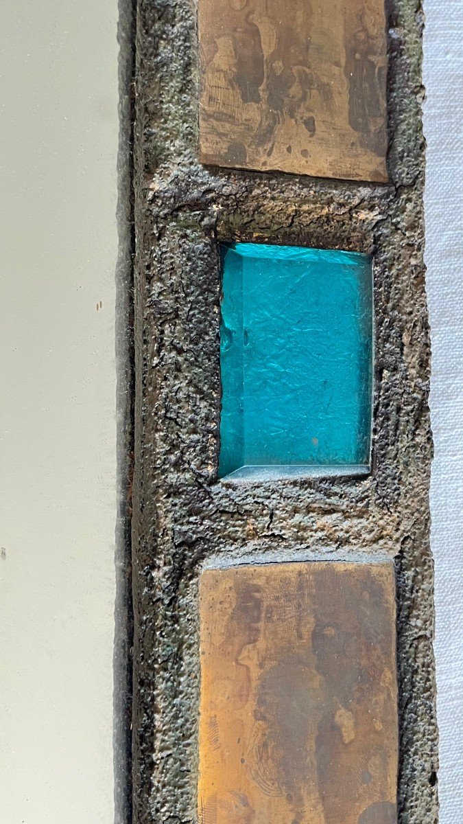 Irena Jaworska. Copper And Talosel Mirror With Stone Decor. 64 X 40 Cm-photo-3