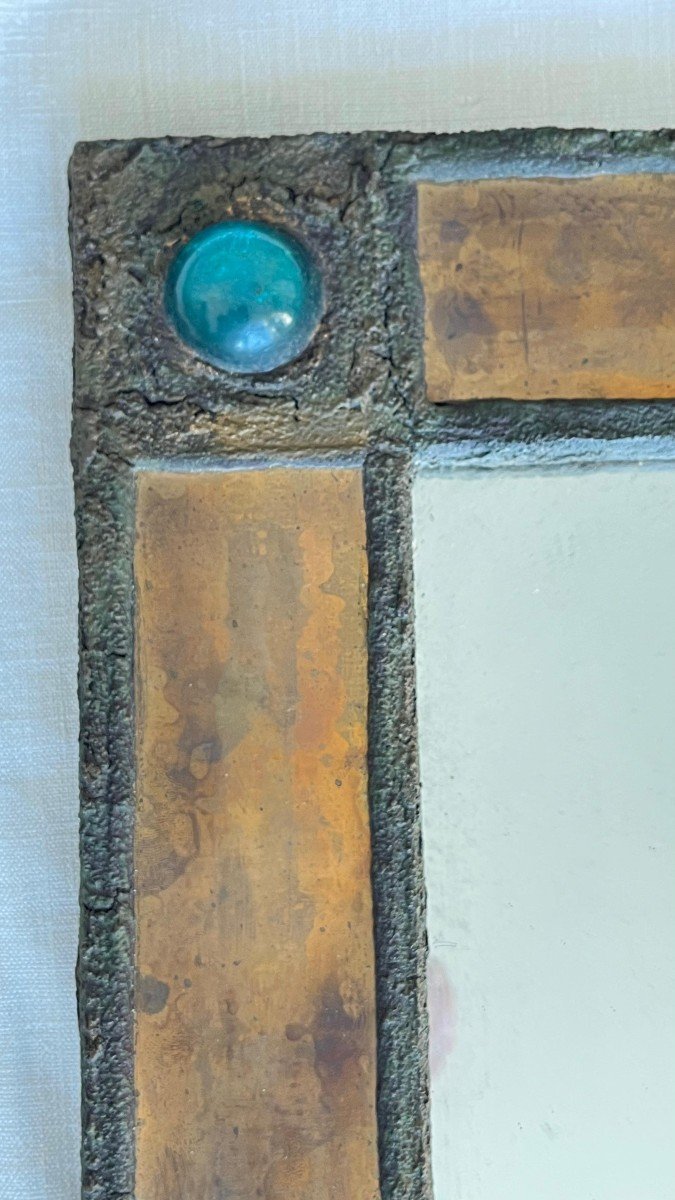 Irena Jaworska. Copper And Talosel Mirror With Stone Decor. 64 X 40 Cm-photo-4
