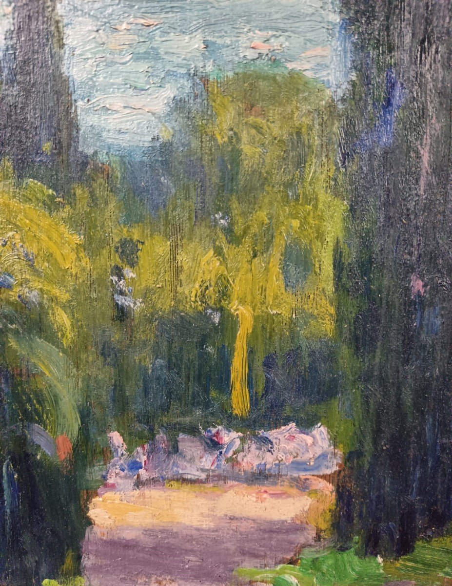 Charles Menneret. Huile sur panneau de contreplaqué "harmonie azuréenne" 62 X 44,4 Cm-photo-1