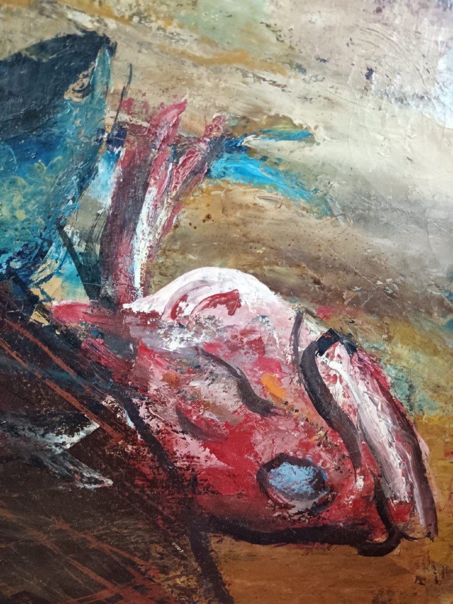 Louis Pfeiffer. Oil On Canvas "the Benefits Of Fishing" 92 X 73 Cm-photo-3