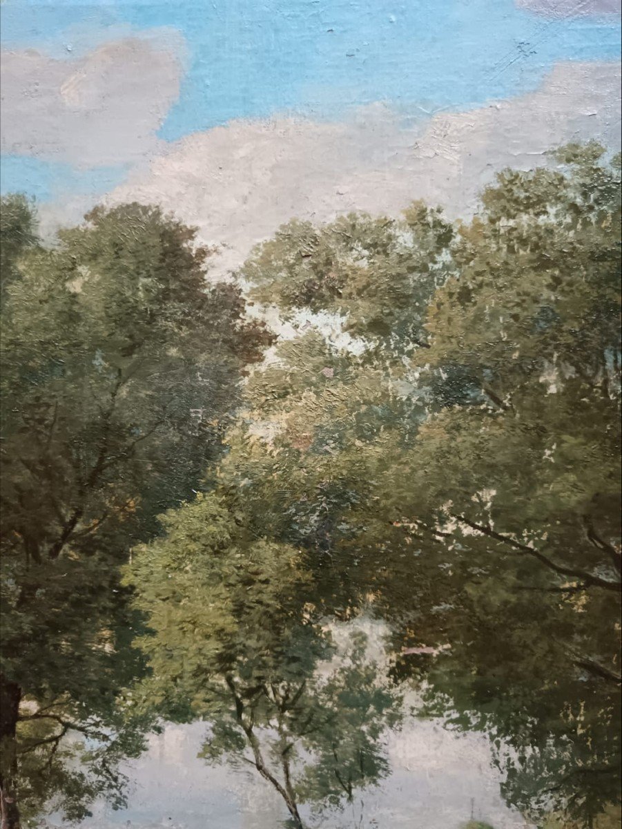 Jean-Jean Cornu. Huile sur toile "petite pose au bord de l'eau" 100,8 X 62,5 Cm-photo-1