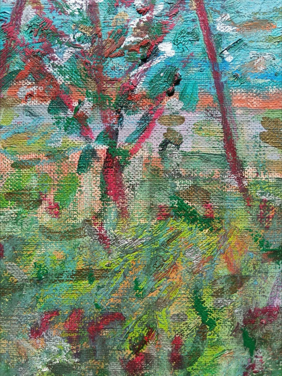 Robert Savary. Huile sur toile "l'atelier Savary peignant à l'automne" 65 X 54,3 Cm-photo-3