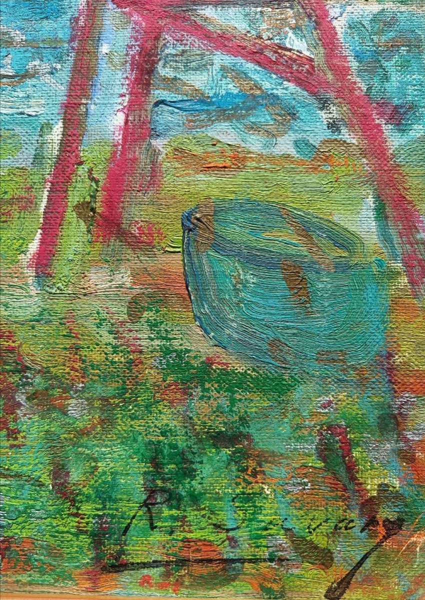 Robert Savary. Huile sur toile "l'atelier Savary peignant à l'automne" 65 X 54,3 Cm-photo-5