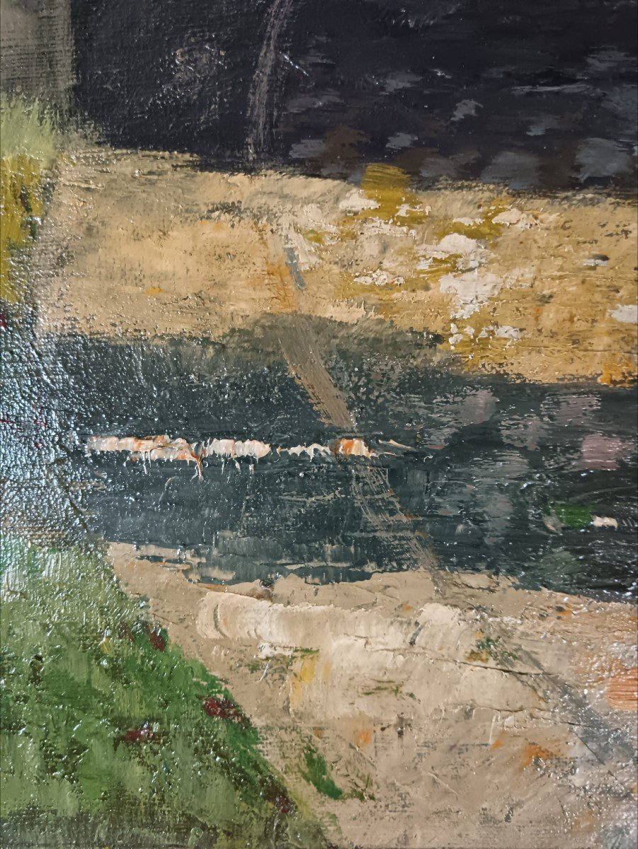 Béguinage. Huile sur toile "l'entrée du Béguinage, Bruges" 75,5 X 60,5 Cm-photo-7