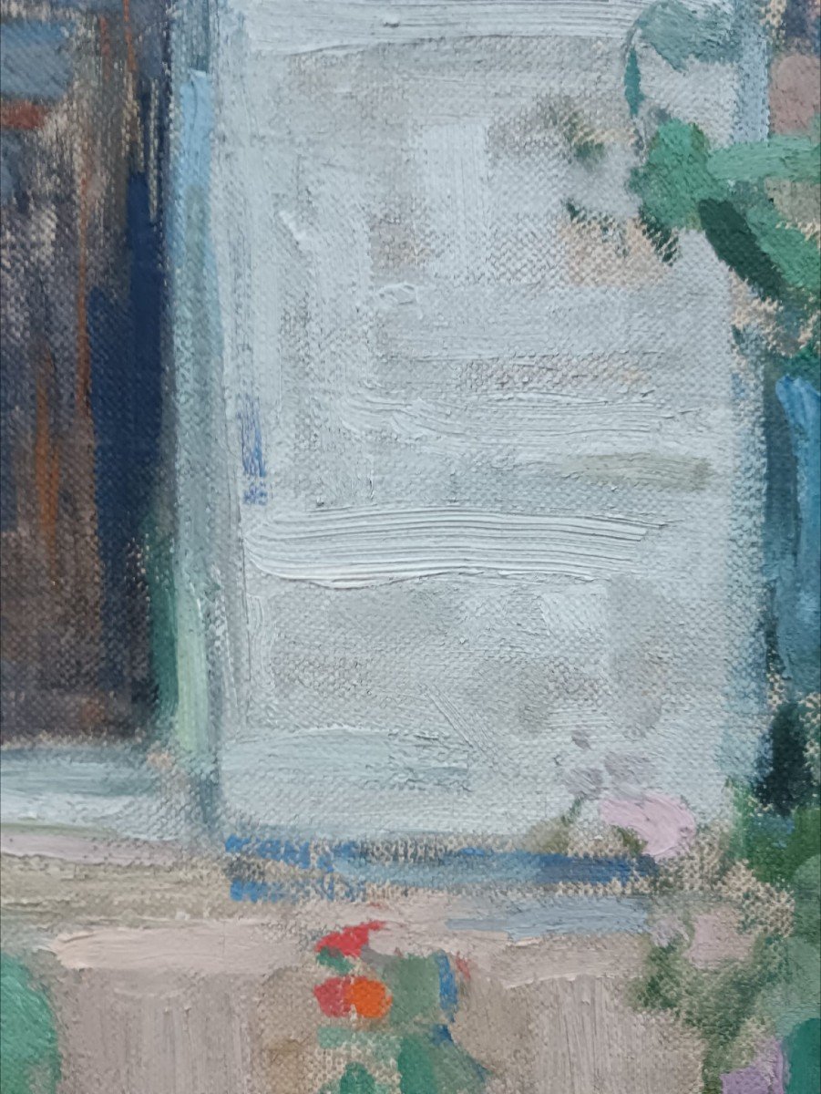 Lantoine-Neveux. Huile sur toile "l'entrée fleurie d'une maison accueillante" 41 X 33 Cm-photo-3